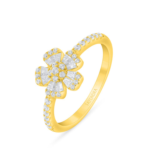 Sterling Silver 925 Ring Golden Plated Embedded With White Zircon