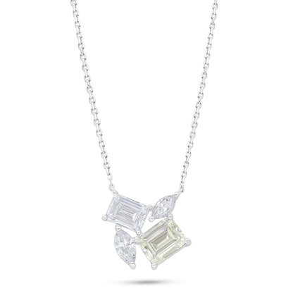Sterling Silver 925 Necklace Rhodium Plated Embedded With Diamond Zircon And White Zircon