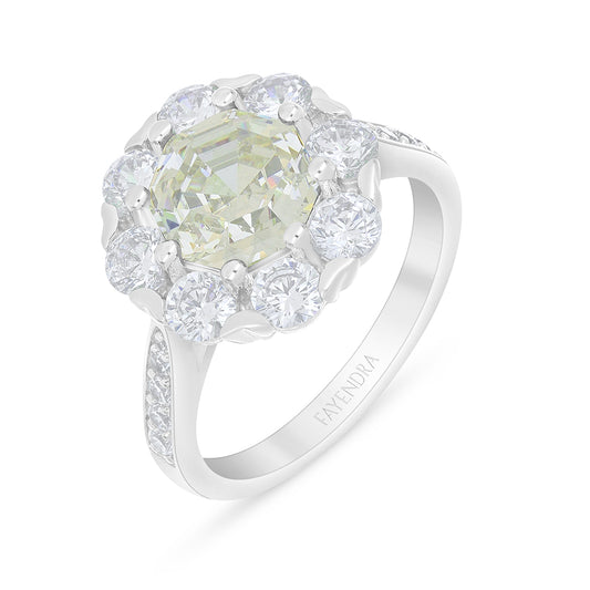 Sterling Silver 925 Ring Rhodium Plated Embedded With Diamond Zircon And White Zircon