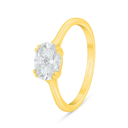 Sterling Silver 925 Ring Golden Plated Embedded With White Zircon