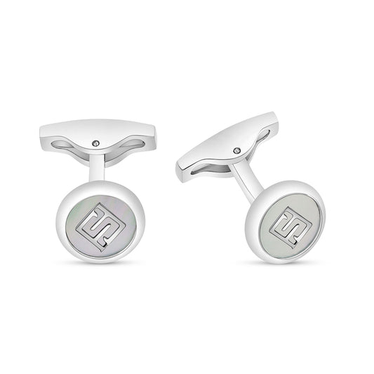 Stainless Steel Cufflink 316L Silver Color Embedded With White shell Shiny Steel