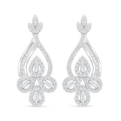 Sterling Silver 925 Earring Rhodium Plated Embedded With White Zircon