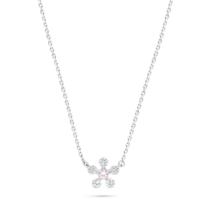 Sterling Silver 925 Necklace Rhodium Plated Embedded With Pink Zircon And White Zircon