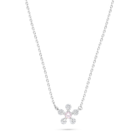 Sterling Silver 925 Necklace Rhodium Plated Embedded With Pink Zircon And White Zircon