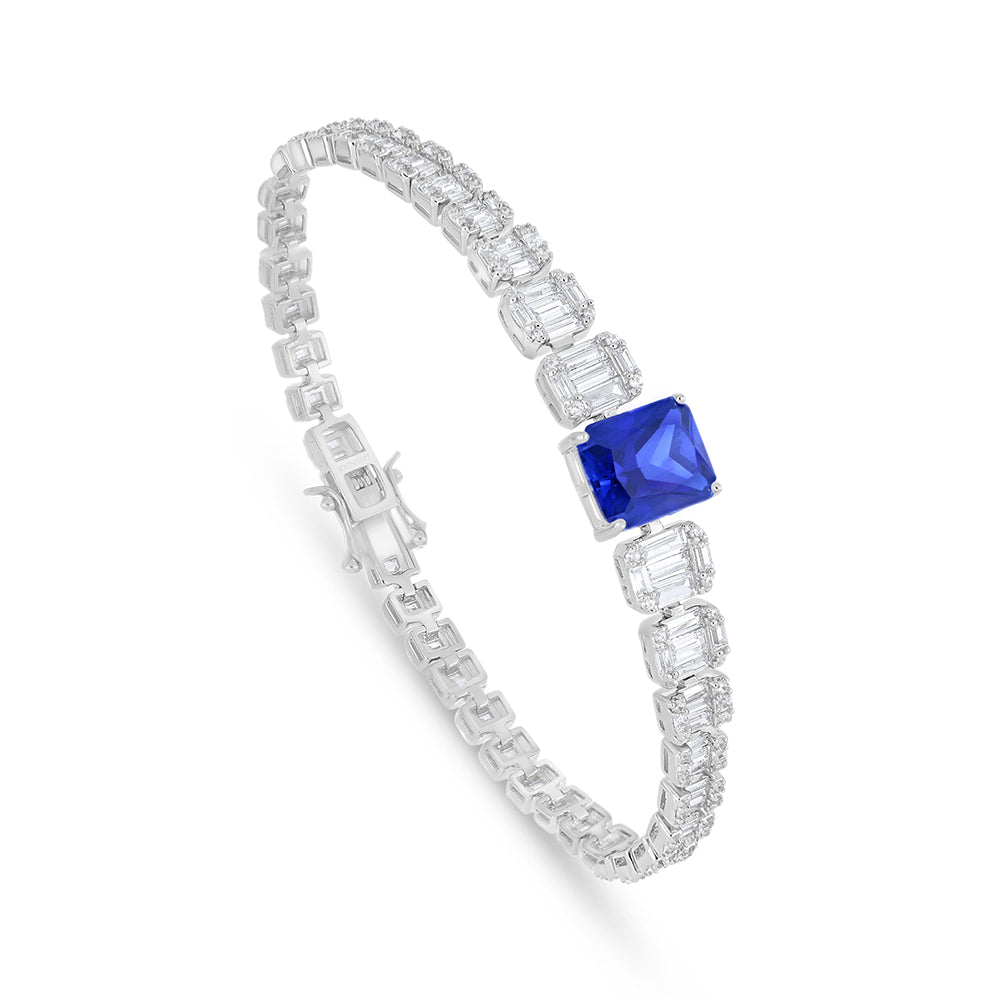 طقم من الفضة الخالصة عيار 925 مطلي روديوم مرصع احجار زفير كروندوم و فص ابيض