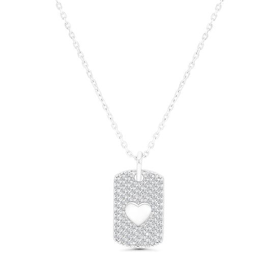 Sterling Silver 925 Necklace Rhodium Plated Embedded With White CZ