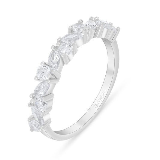 خاتم من الفضة الخالصة عيار 925 مطلي روديوم مرصع فص ابيض