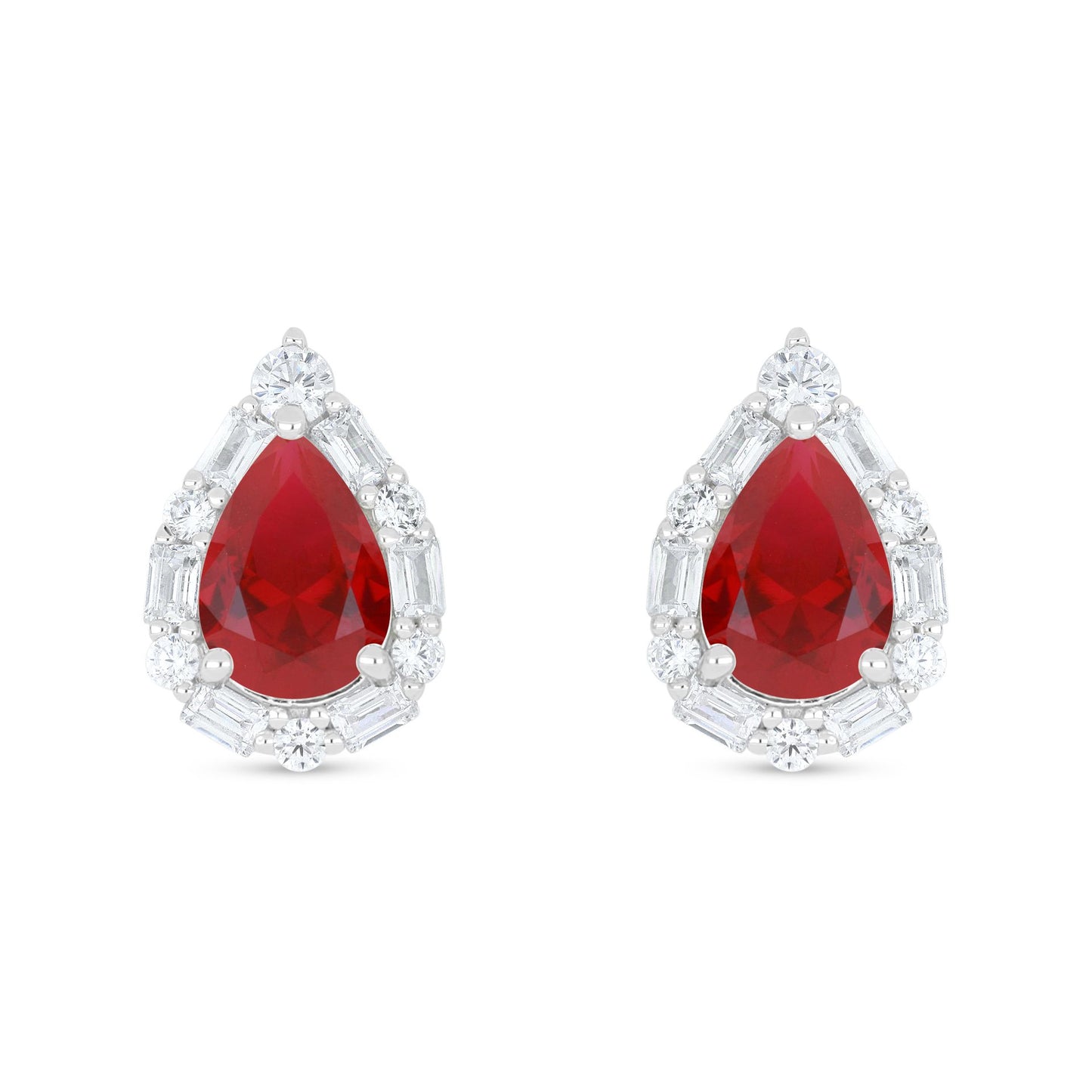 Sterling Silver 925 Earring Rhodium Plated Embedded With Ruby Corundum And White Zircon
