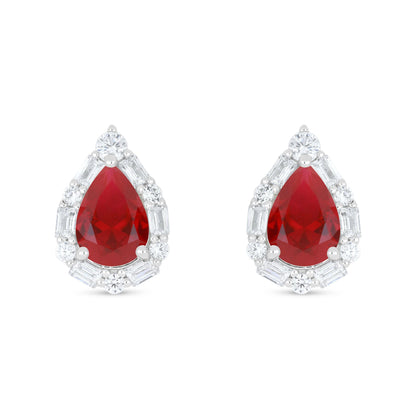 Sterling Silver 925 Earring Rhodium Plated Embedded With Ruby Corundum And White Zircon