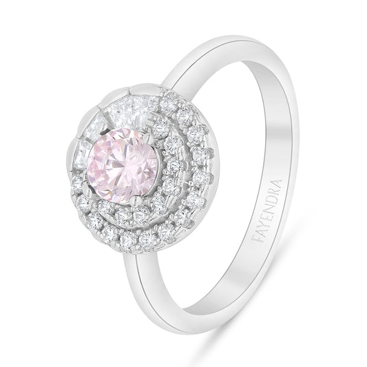 Sterling Silver 925 Ring Rhodium Plated Embedded With Pink Zircon And White Zircon