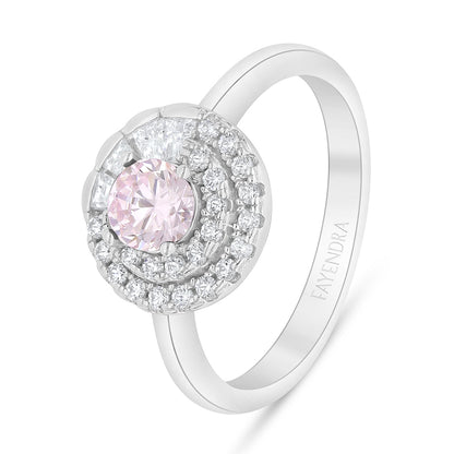 Sterling Silver 925 Ring Rhodium Plated Embedded With Pink Zircon And White Zircon