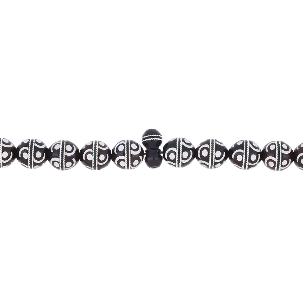 Rosary 100 Kuk 8 mm , Hand Inlaid Round Braided Silver And White Enamel African Style, with Two Counters