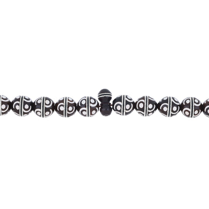 Rosary 100 Kuk 8 mm , Hand Inlaid Round Braided Silver And White Enamel African Style, with Two Counters