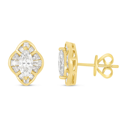 Sterling Silver 925 Earring Golden Plated Embedded With Diamond Zircon And White Zircon