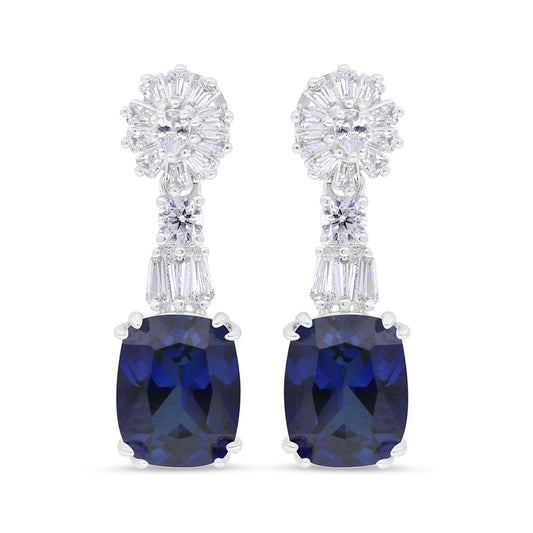 Sterling Silver 925 Earring Rhodium Plated Embedded With Ruby Corundum And White CZ