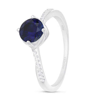Sterling Silver 925 Ring Rhodium Plated Embedded With Sapphire Zircon And White Zircon
