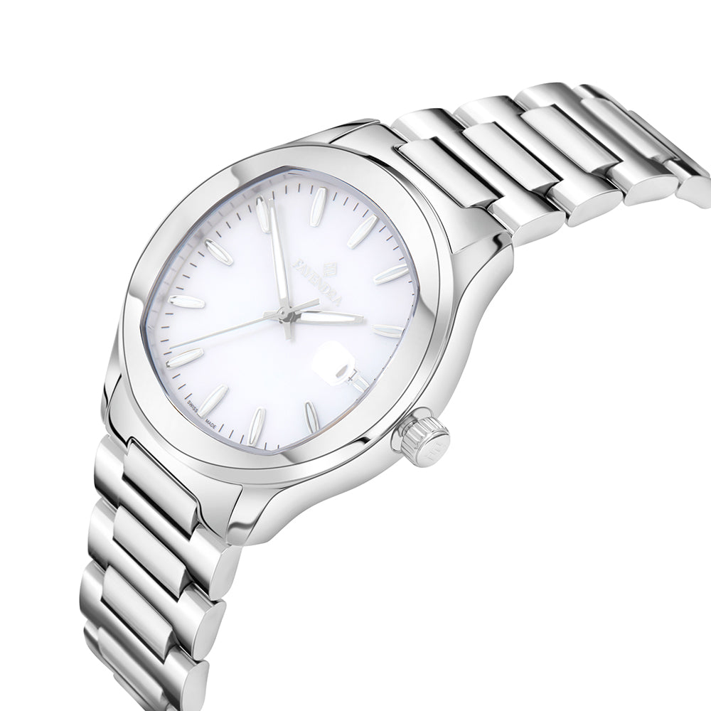 Stainless Steel 316L Watch Silver Color For Men - WHITE MOP DIAL