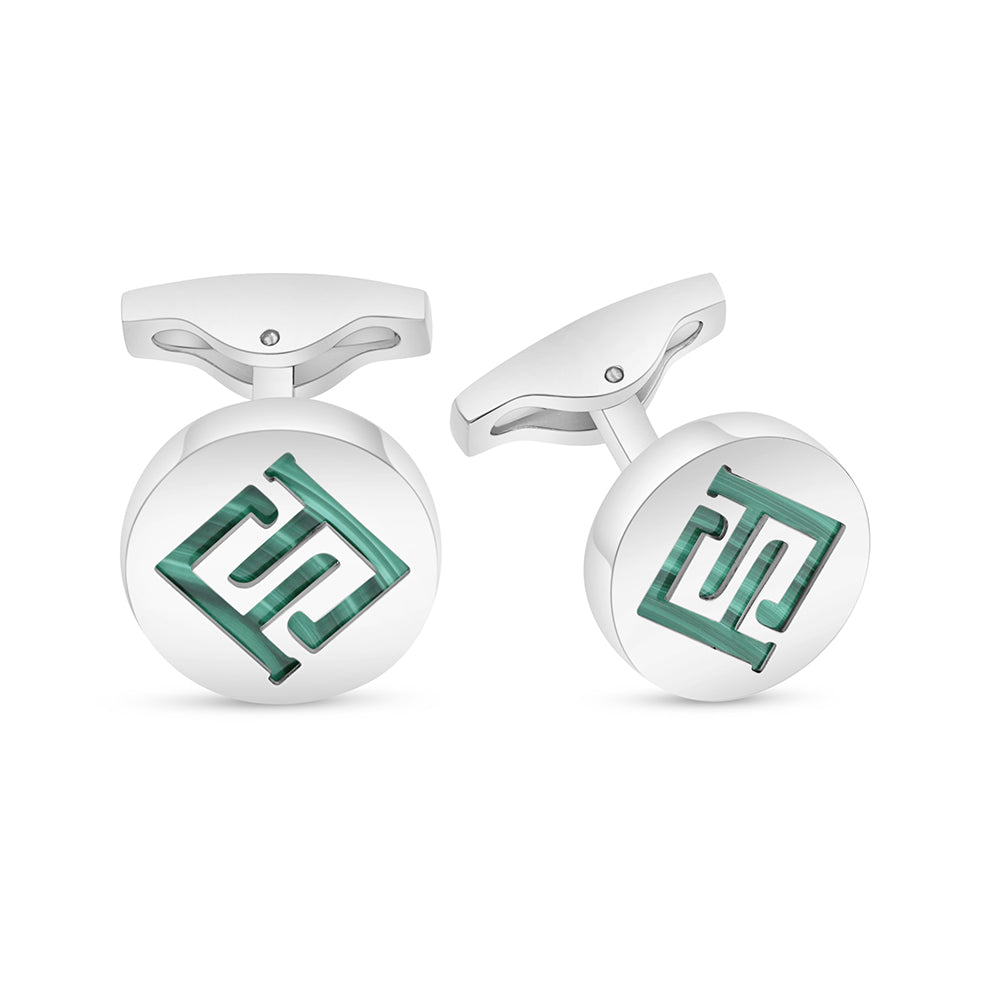 كبك ستانلس ستيل لون فضي عيار L316 مرصع احجار ملاكايت Shiny Steel 