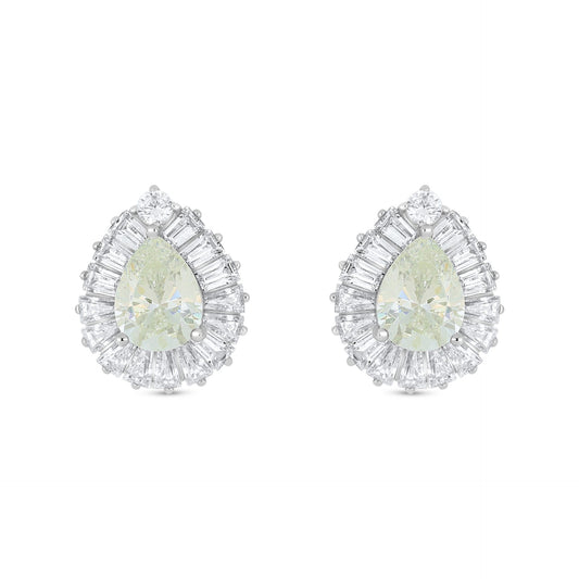 Sterling Silver 925 Earring Rhodium Plated Embedded With Diamond Zircon And White Zircon