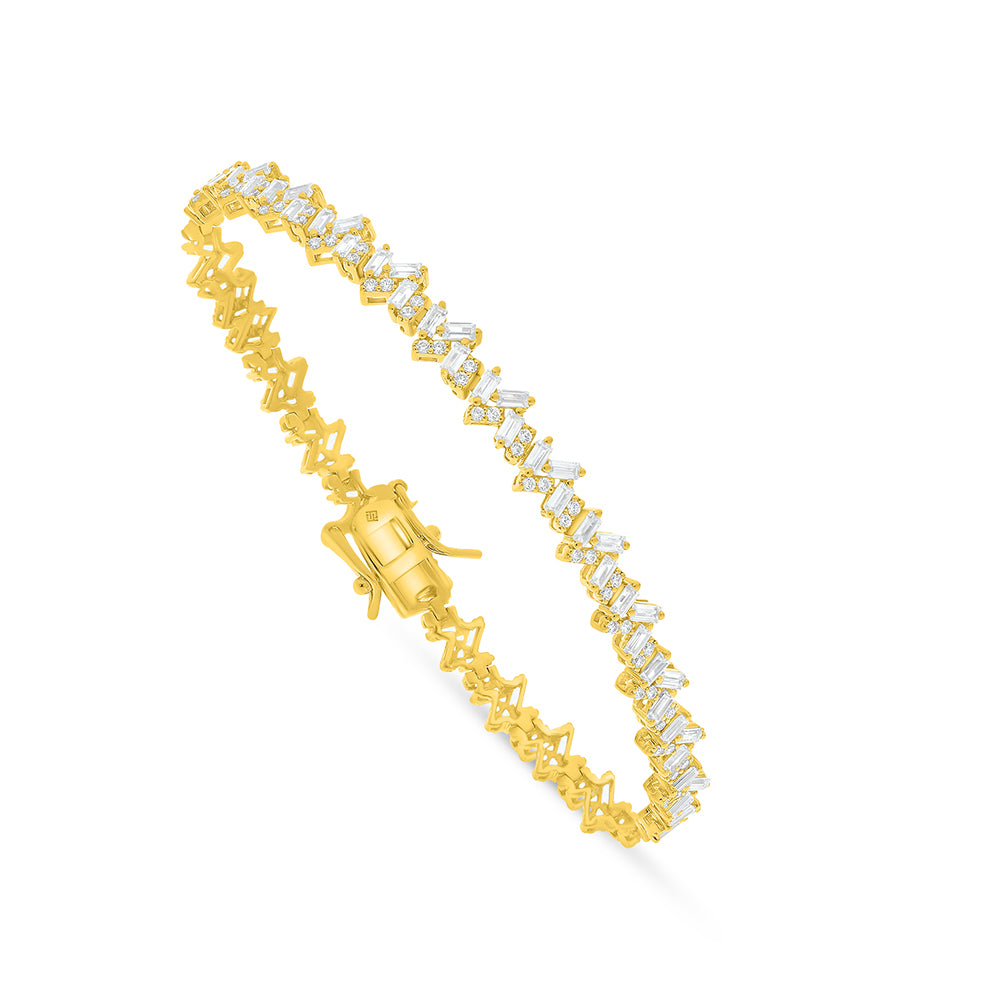 Sterling Silver 925 Bracelet Golden Plated Embedded With White Zircon