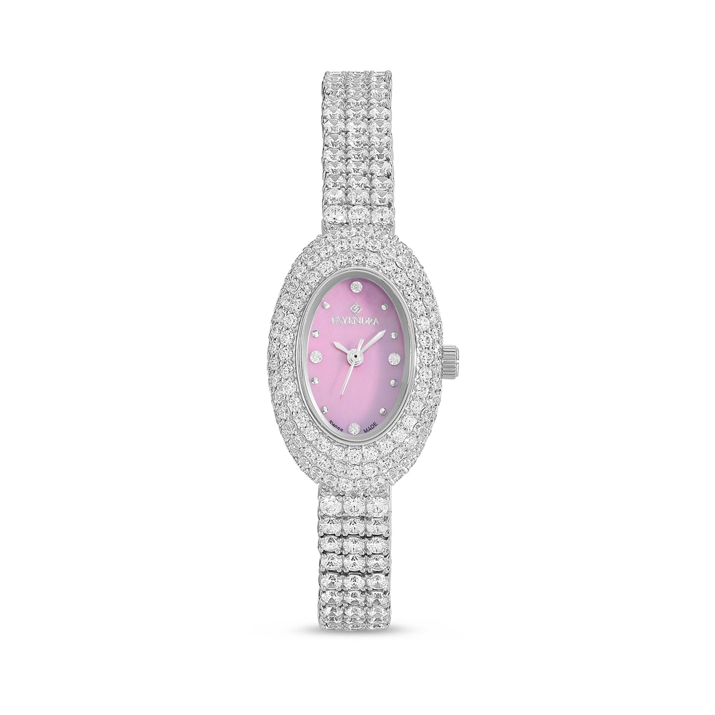 Stainless Steel 316L Watch Silver Color Embedded With White Zircon - PINK MOP DIAL