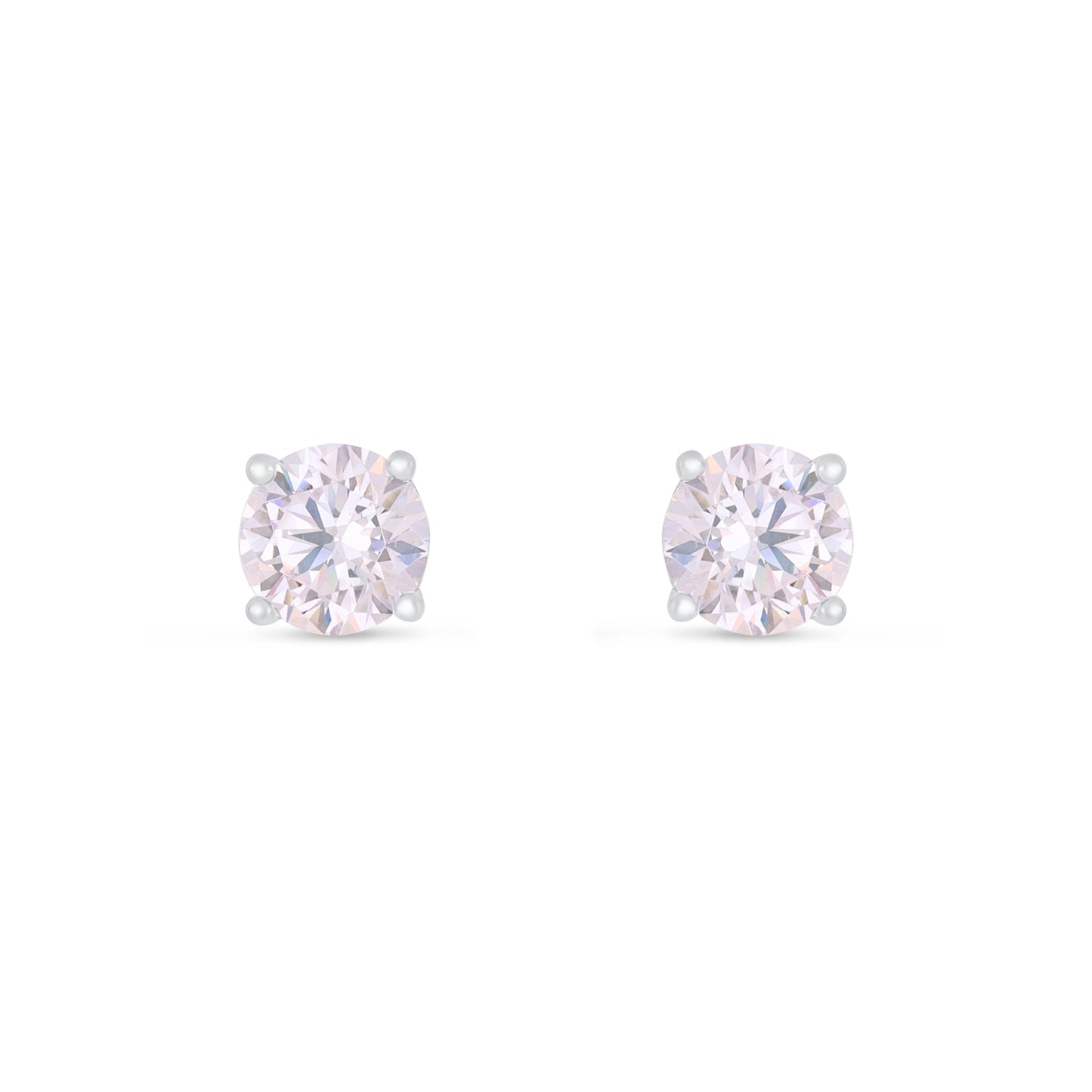 Sterling Silver 925 Earring Rhodium Plated Embedded With Pink Zircon And White Zircon