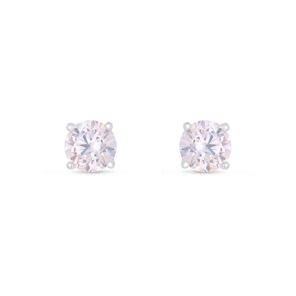 Sterling Silver 925 Earring Rhodium Plated Embedded With Pink Zircon And White Zircon