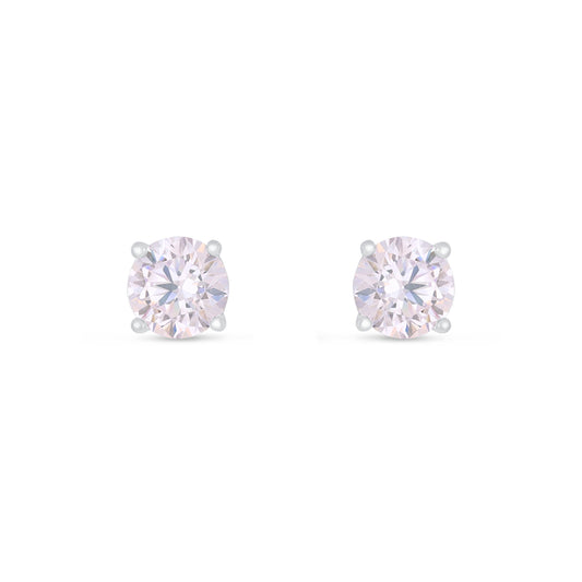 Sterling Silver 925 Earring Rhodium Plated Embedded With Pink Zircon And White Zircon