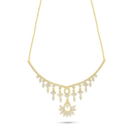 Sterling Silver 925 Necklace Golden Plated Embedded With White Zircon