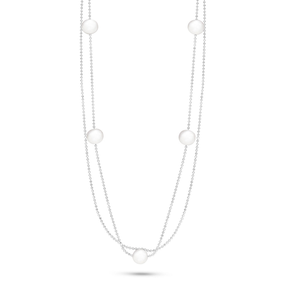 عقد من الفضة الخالصة عيار 925 مطلي روديوم مرصع لولو ابيض طبيعي