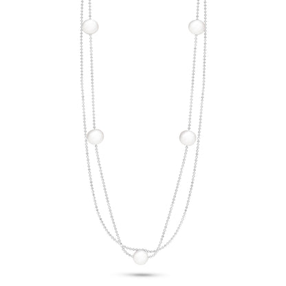 عقد من الفضة الخالصة عيار 925 مطلي روديوم مرصع لولو ابيض طبيعي