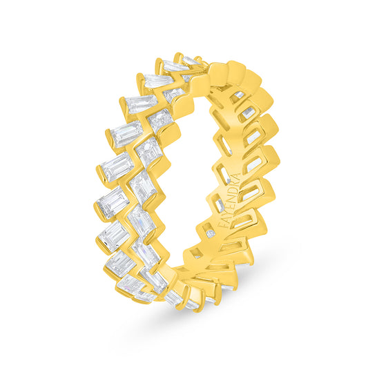 Sterling Silver 925 Ring Golden Plated Embedded With White Zircon