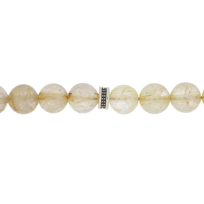 Natural Rutile Bead Rosary showcasing 33 handmade beads with silver accents for spiritual practices.
