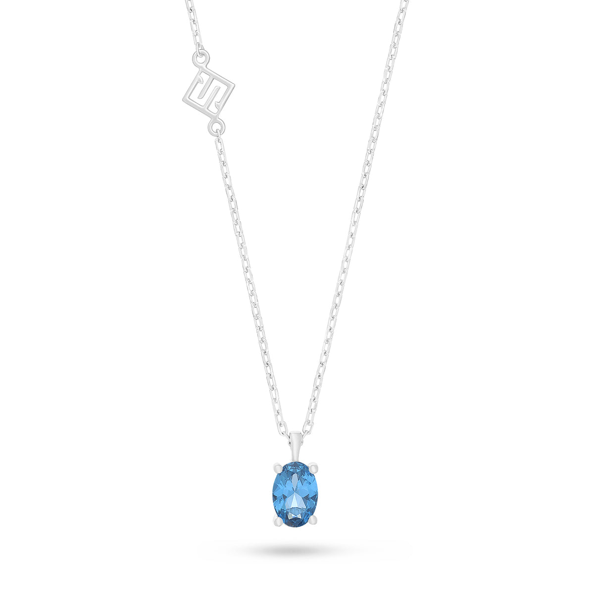 Sterling Silver 925 Necklace Rhodium Plated Embedded With Blue Spinel And White Zircon