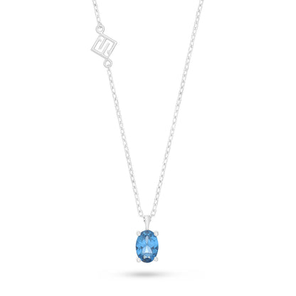 Sterling Silver 925 Necklace Rhodium Plated Embedded With Blue Spinel And White Zircon