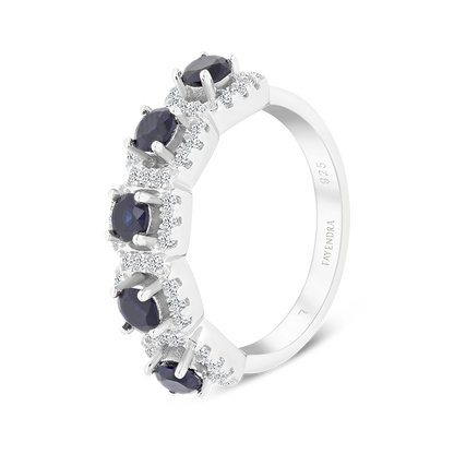 Sterling Silver 925 Ring Rhodium Plated Embedded With Tanzanite