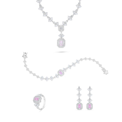 Sterling Silver 925 Set Rhodium Plated Embedded With Pink Zircon And White Zircon
