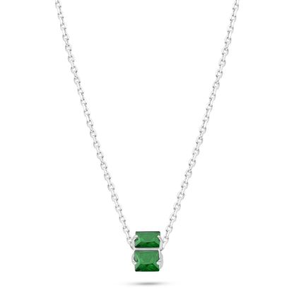 Sterling Silver 925 Necklace Rhodium Plated Embedded With Emerald Zircon
