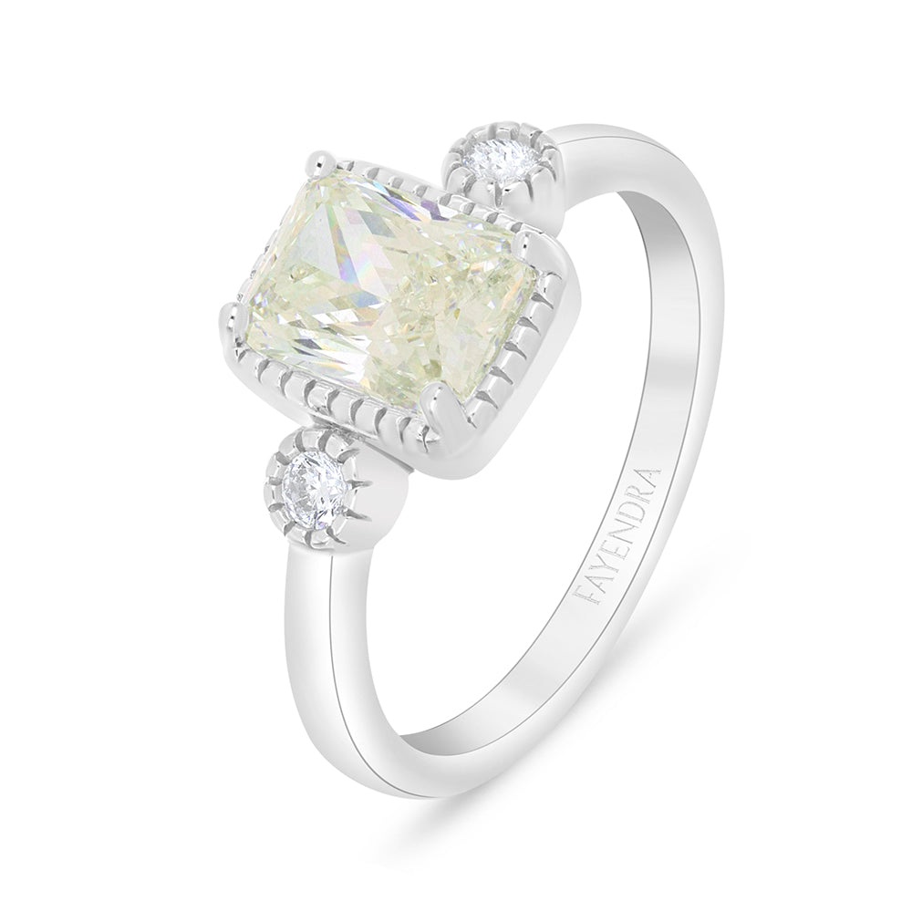 Sterling Silver 925 Ring Rhodium Plated Embedded With Diamond Zircon And White Zircon