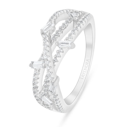 Sterling Silver 925 Ring Rhodium Plated Embedded With White Zircon