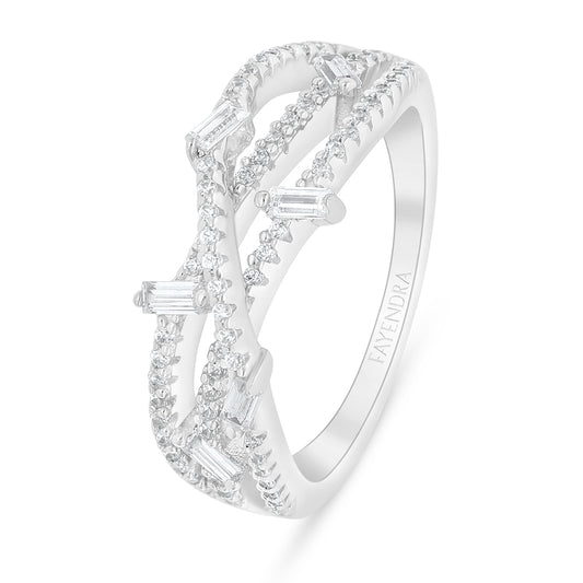 Sterling Silver 925 Ring Rhodium Plated Embedded With White Zircon