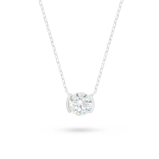 Sterling Silver 925 Necklace Rhodium Plated Embedded With Diamond Zircon