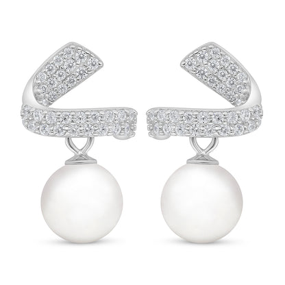 اقراط من الفضة الخالصة عيار 925 مطلية روديوم مرصعة لولو ابيض طبيعي و فص ابيض