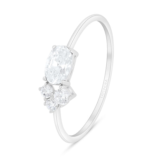 Sterling Silver 925 Ring Rhodium Plated Embedded With White Zircon