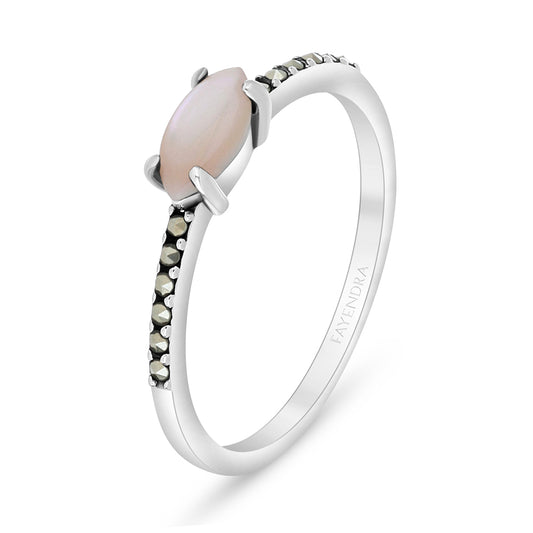 Sterling Silver 925 Ring Embedded With Natural Pink Shell And Marcasite Stones