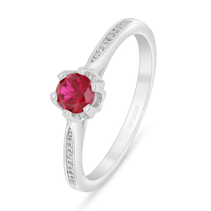 Sterling Silver 925 Ring Rhodium Plated Embedded With Ruby Corundum And White Zircon