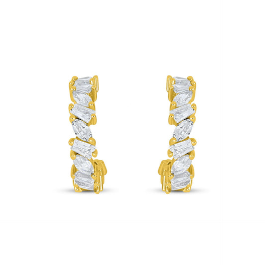 Sterling Silver 925 Earring Golden Plated Embedded With White Zircon