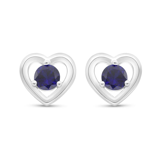Sterling Silver 925 Earring Rhodium Plated Embedded With Sapphire Corundum