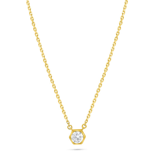 Sterling Silver 925 Necklace Golden Plated Embedded With White Zircon