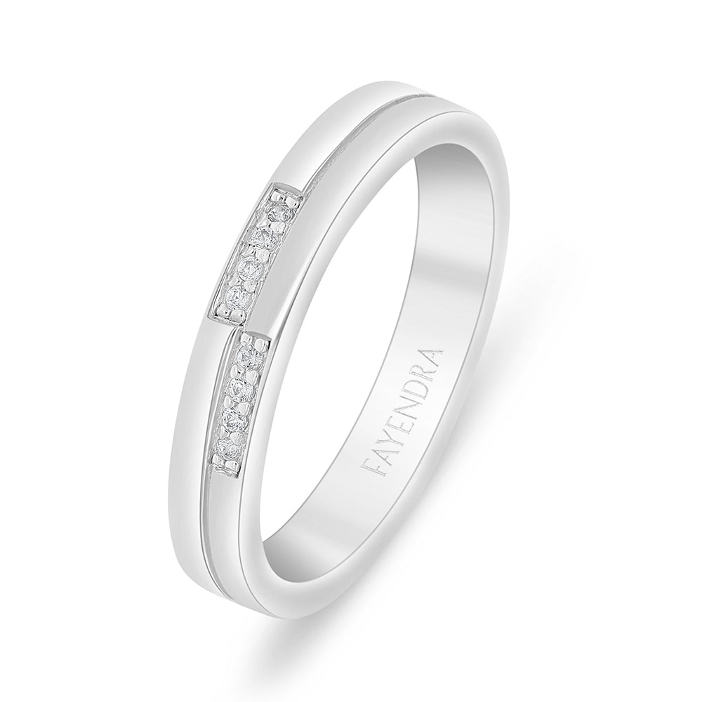 Sterling Silver 925 Ring Rhodium Plated Embedded With White Zircon